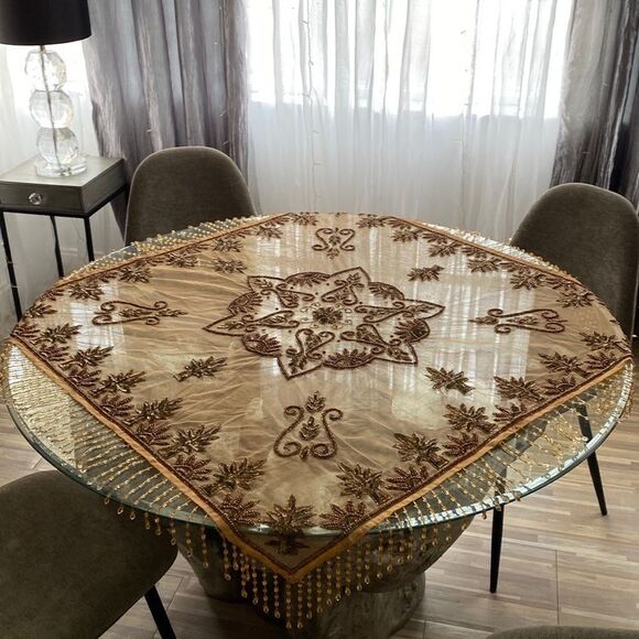 Luxurious silk beaded tablecloth, 🤚 in India - Picture 1 of 10